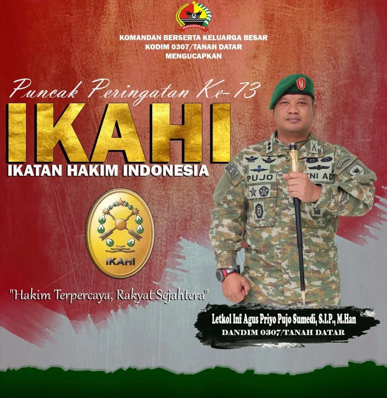 Pererat Sinergi Penegakan Hukum, Dandim 0307/Tanah Datar Ucapkan Selamat HUT IKAHI ke-73 Tahun 2026