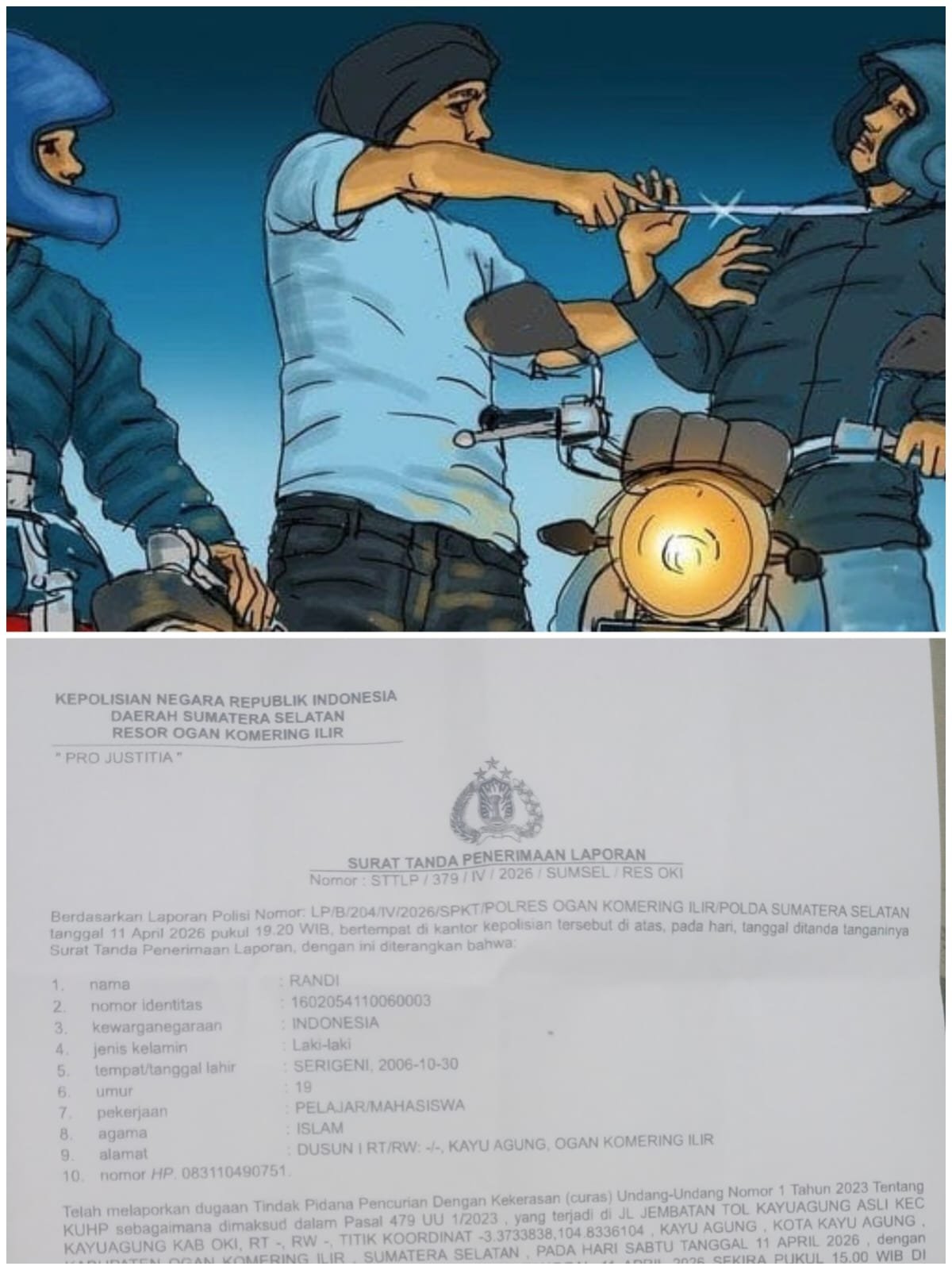 Jembatan Tol Kayuagung Kembali Makan Korban, Pelajar Dibegal Saat Santai Memancing