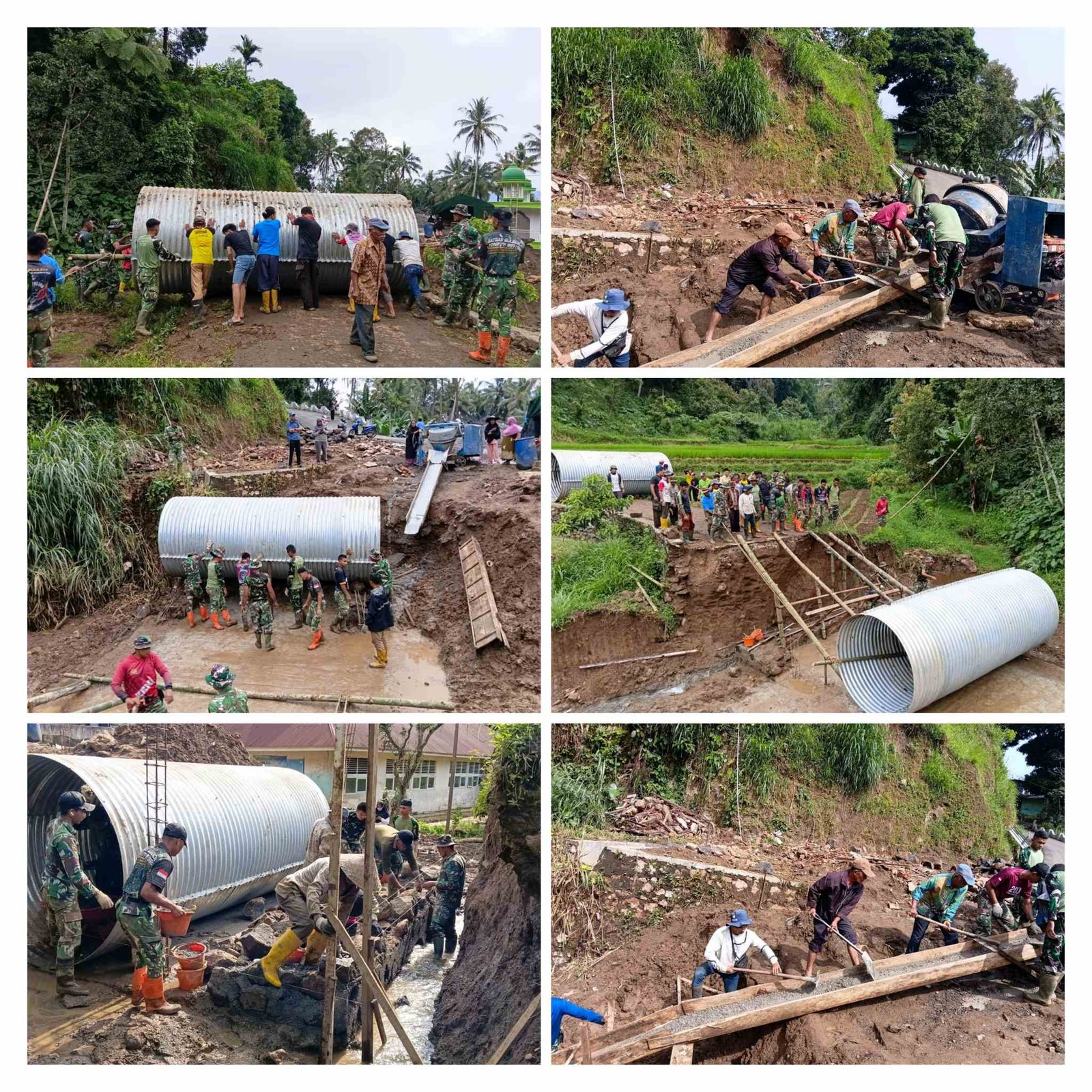 Semangat Gotong Royong TNI Bangun Jembatan Armco di Sungai Cimonban