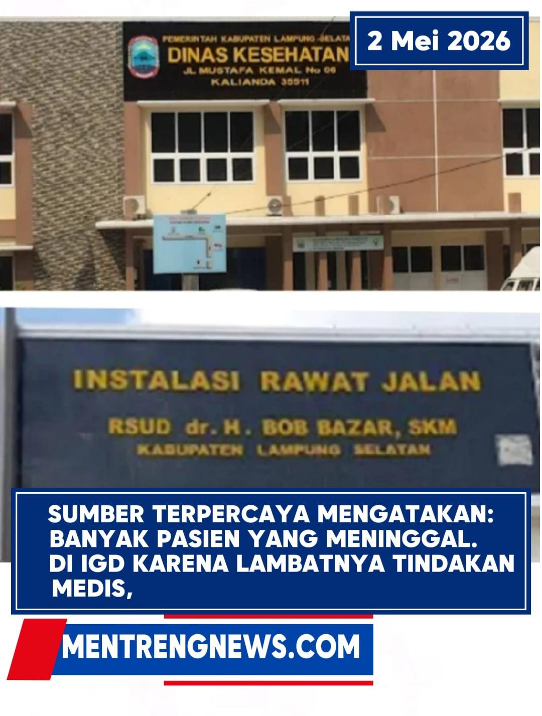 DIREKTUR RSUD BOB BAZAR DIDUGA GAGAL JALANKAN TUGAS, IGD  BANYAK KORBAN JIWA,  KADIS KESEHATAN SULIT DI HUBUNGI