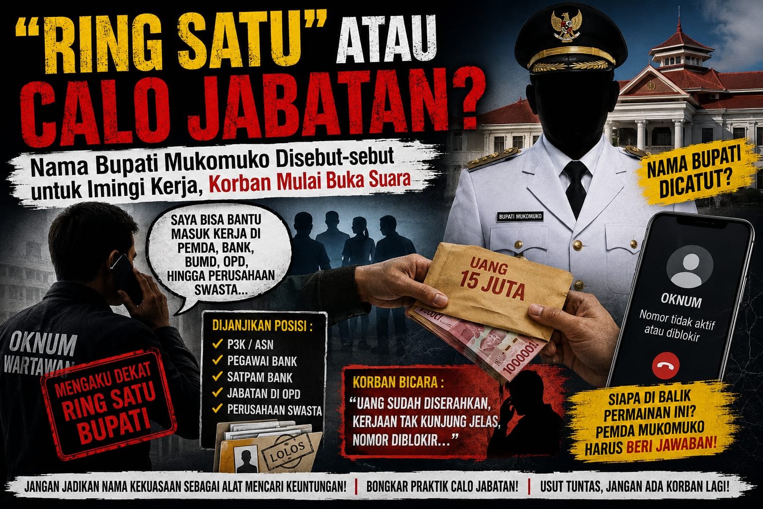 “Ring Satu” atau Calo Jabatan? Nama Bupati Mukomuko Disebut-sebut dalam Dugaan Percaloan Kerja, Korban Mulai Buka Suara
