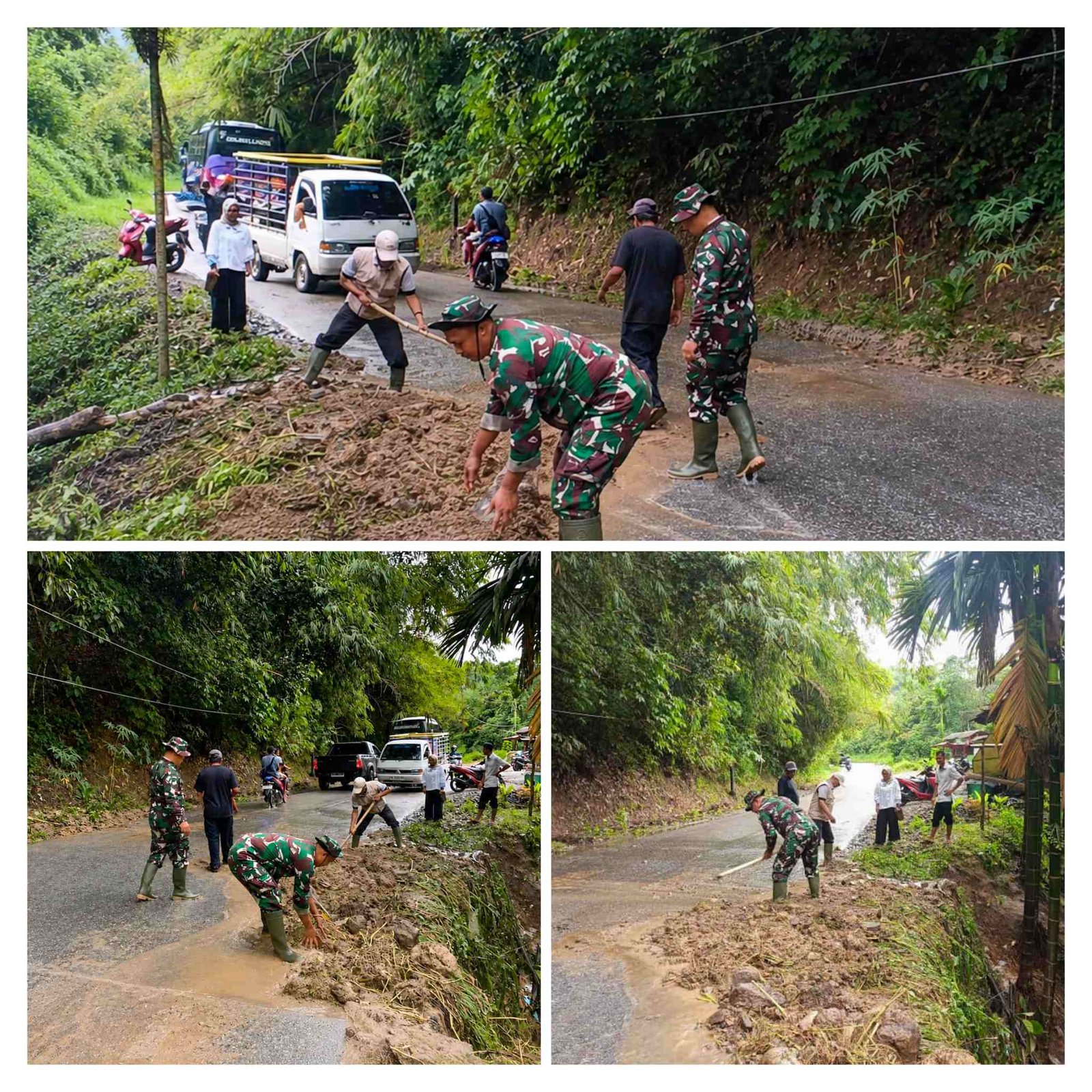 Babinsa dan Warga Gotong Royong Bersihkan Longsor di Padang Ganting, Akses Jalan Kembali Normal