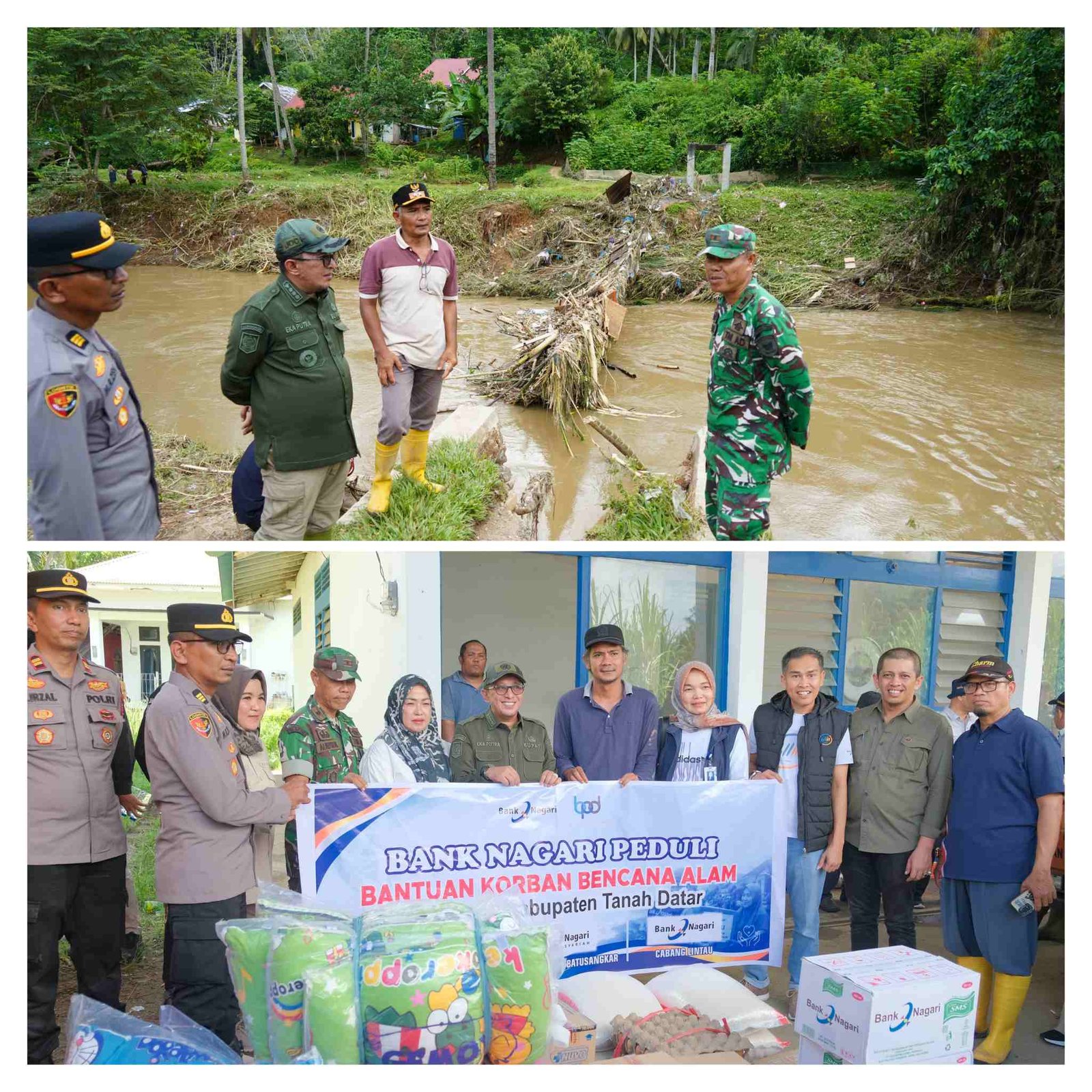 Wakili Dandim, Kasdim 0307/TD Mayor CZI Al Efrizal Dampingi Bupati Eka Putra Tinjau Langsung Lokasi Banjir di Lintau Buo