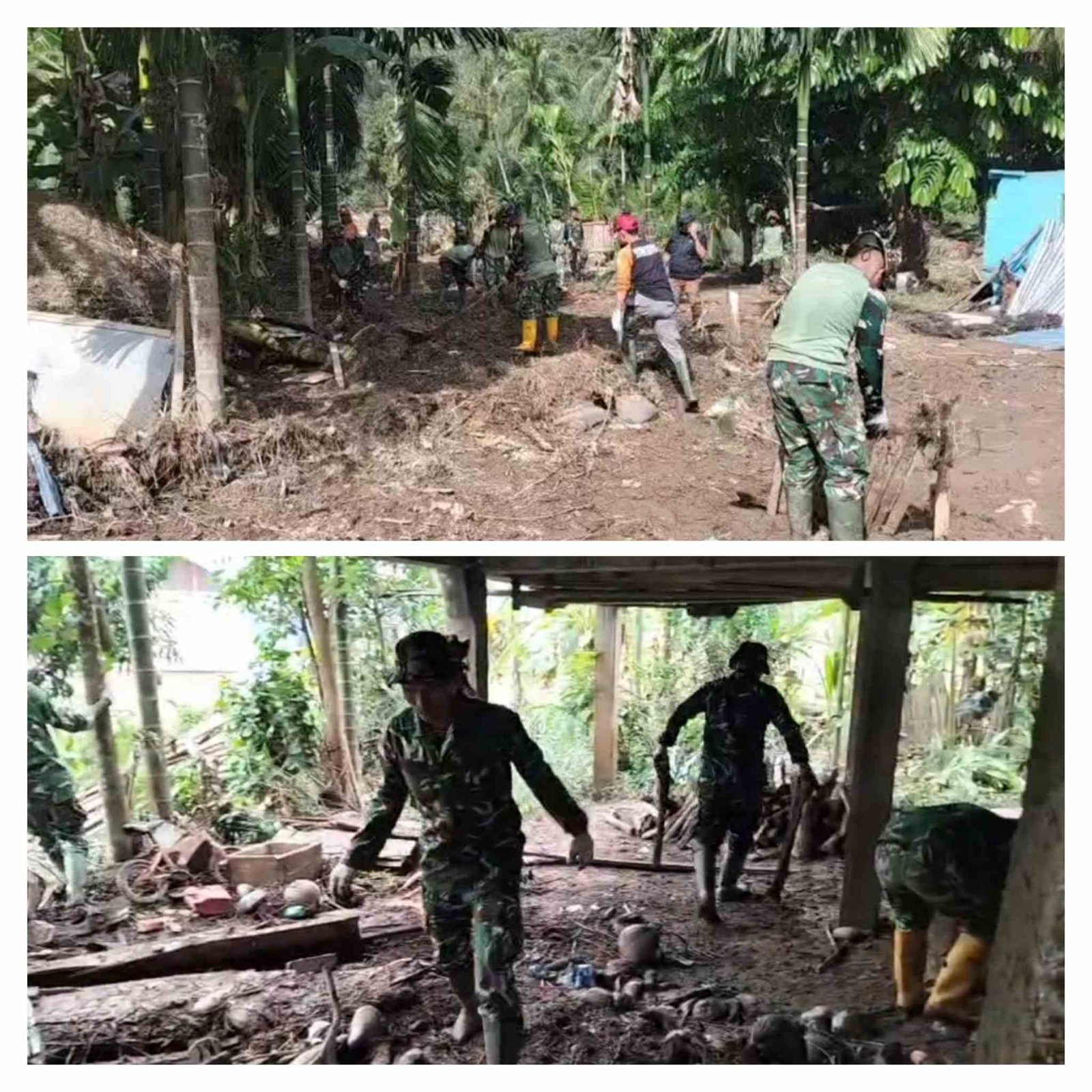 Sigap Bantu Warga, Personel Kodim 0307/TD Gencarkan Pembersihan Material Lumpur Pasca-Banjir di Lintau Buo