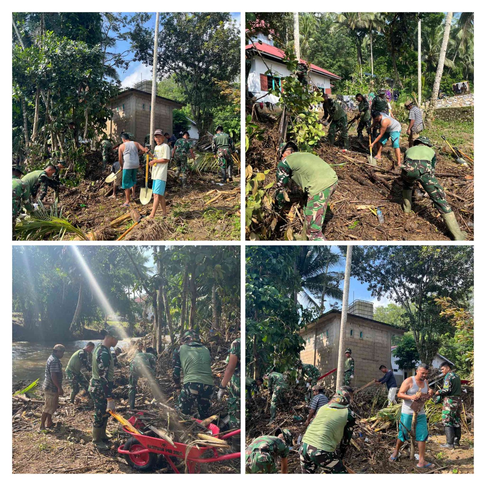 Peduli Bencana, Personel Kodim 0307/TD Bersihkan Rumah Warga dari Lumpur Banjir di Jorong Taruko, Lintau Buo