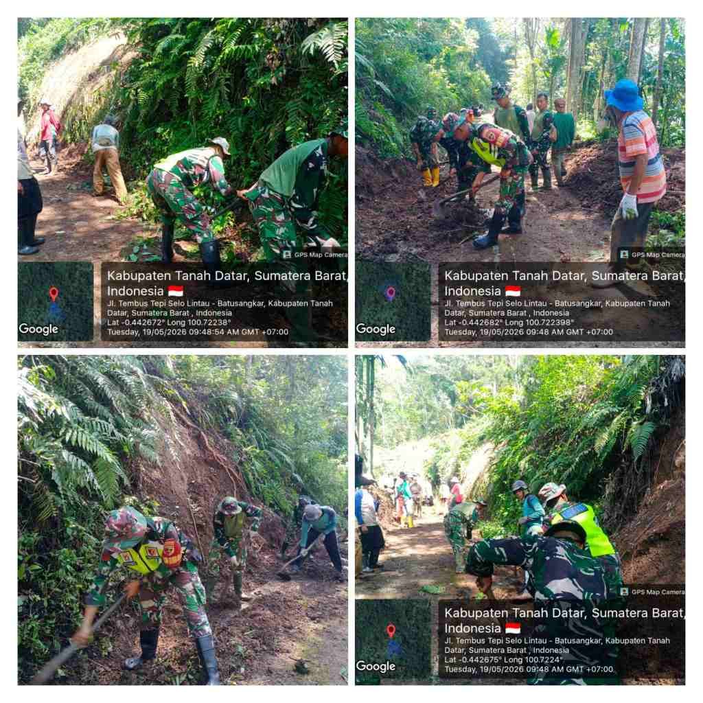 Jibaku Atasi Longsor, Personel Kodim 0307/TD dan Yonif TP 951/Pandeka Marapi Buka Kembali Akses Jalan Bukit Batabuah