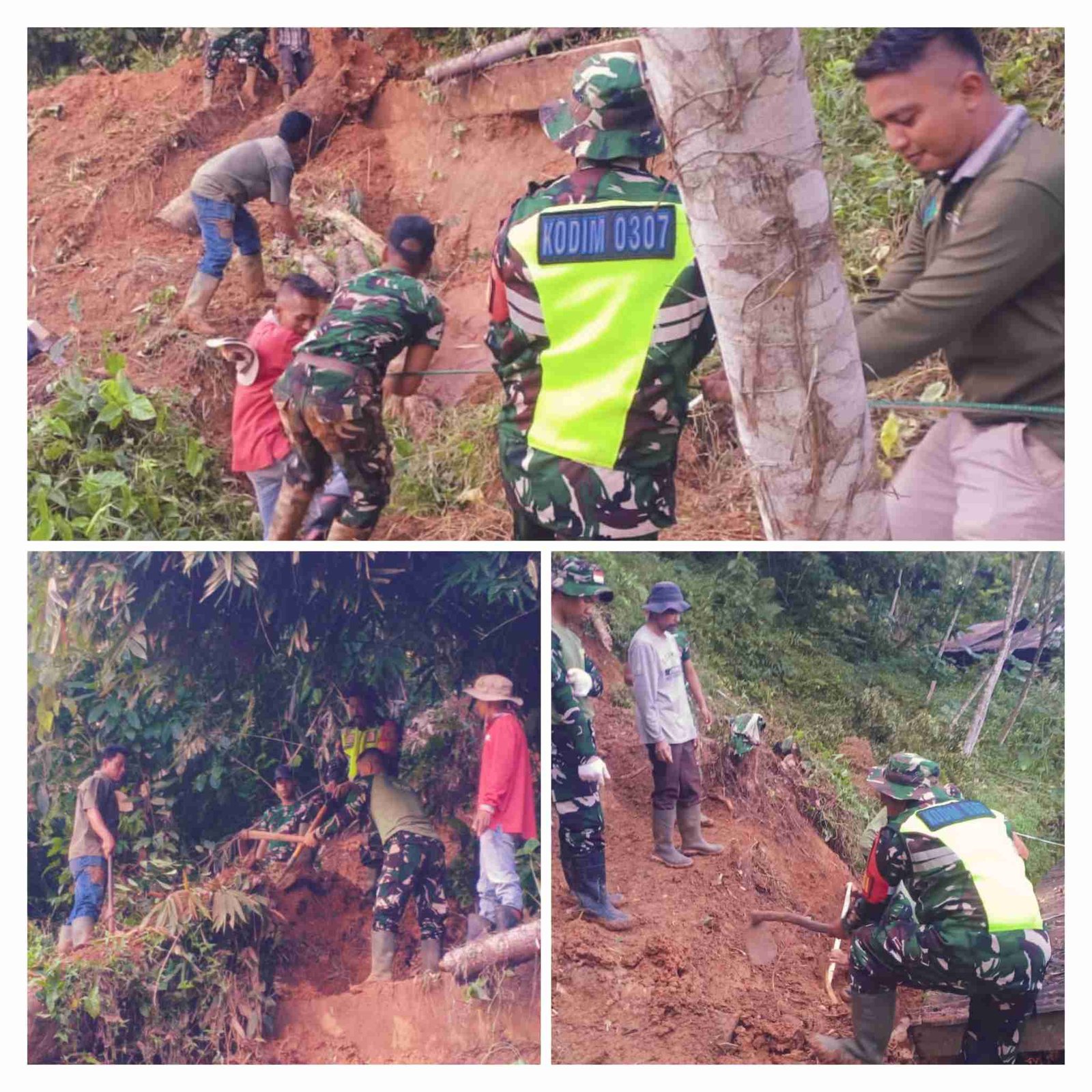 Semangat Kebersamaan TNI dan Rakyat, Babinsa dan Yon TP 951/Pandeka Marapi Bantu Warga Bersihkan Rumah Terdampak Longsor