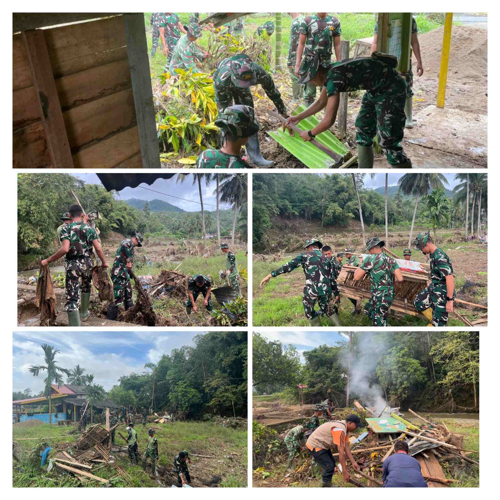 Gotong Royong Pulihkan Kondisi, Anggota Yonif TP 951/Pandeka Marapi Bersihkan Lumpur Pasca-Banjir di Rumah Warga Lintau Buo