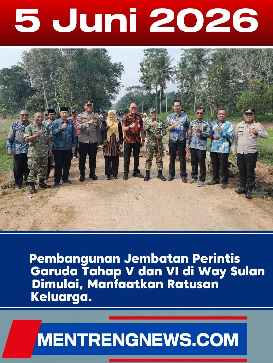 Pembangunan Jembatan Perintis Garuda Tahap V dan VI di Way Sulan Dimulai, Manfaatkan Ratusan Keluarga
