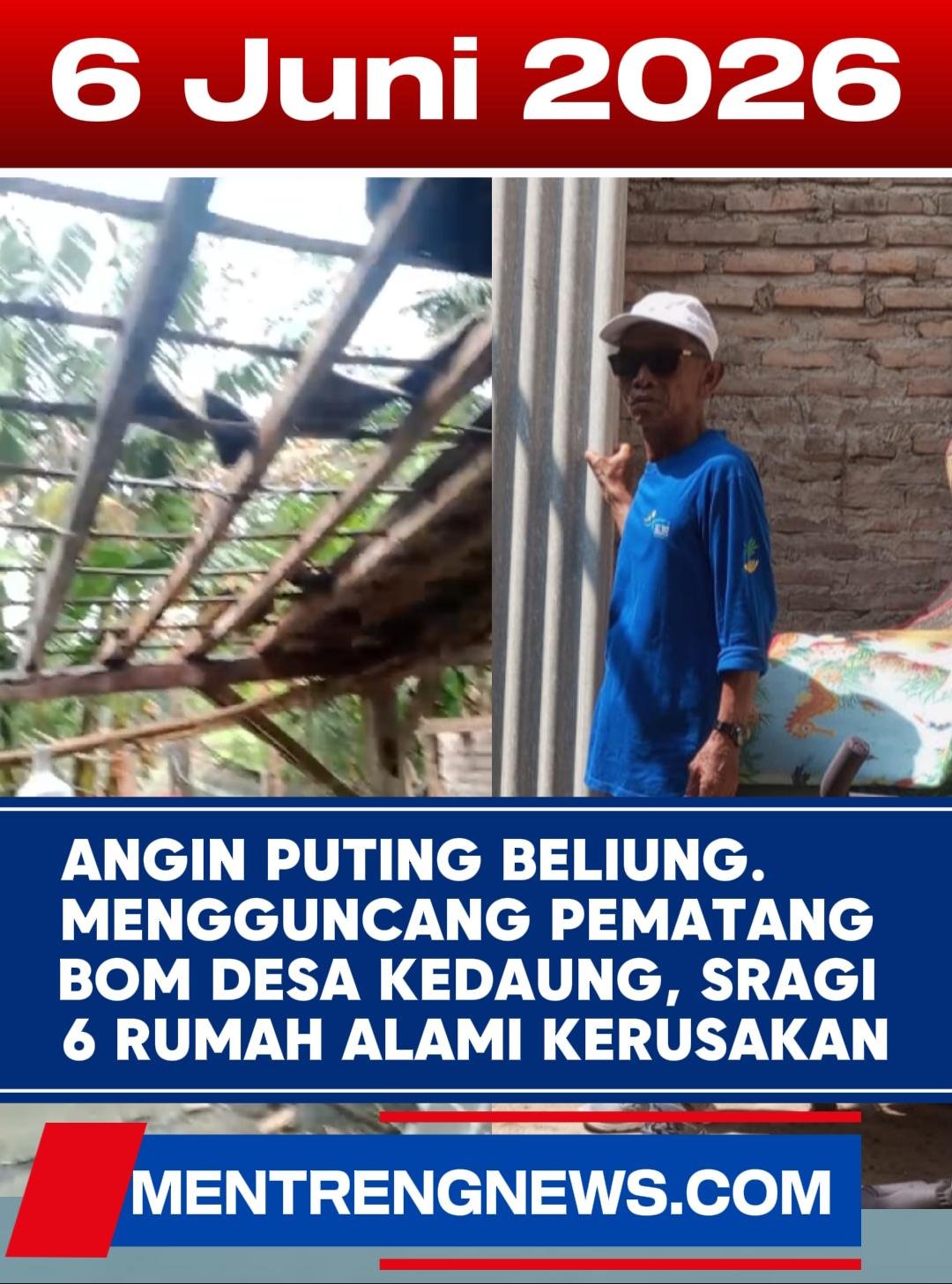 Angin Puting Beliung Rusak Enam Rumah di Sragi, BPBD dan Dinsos Segera Siapkan Bantuan