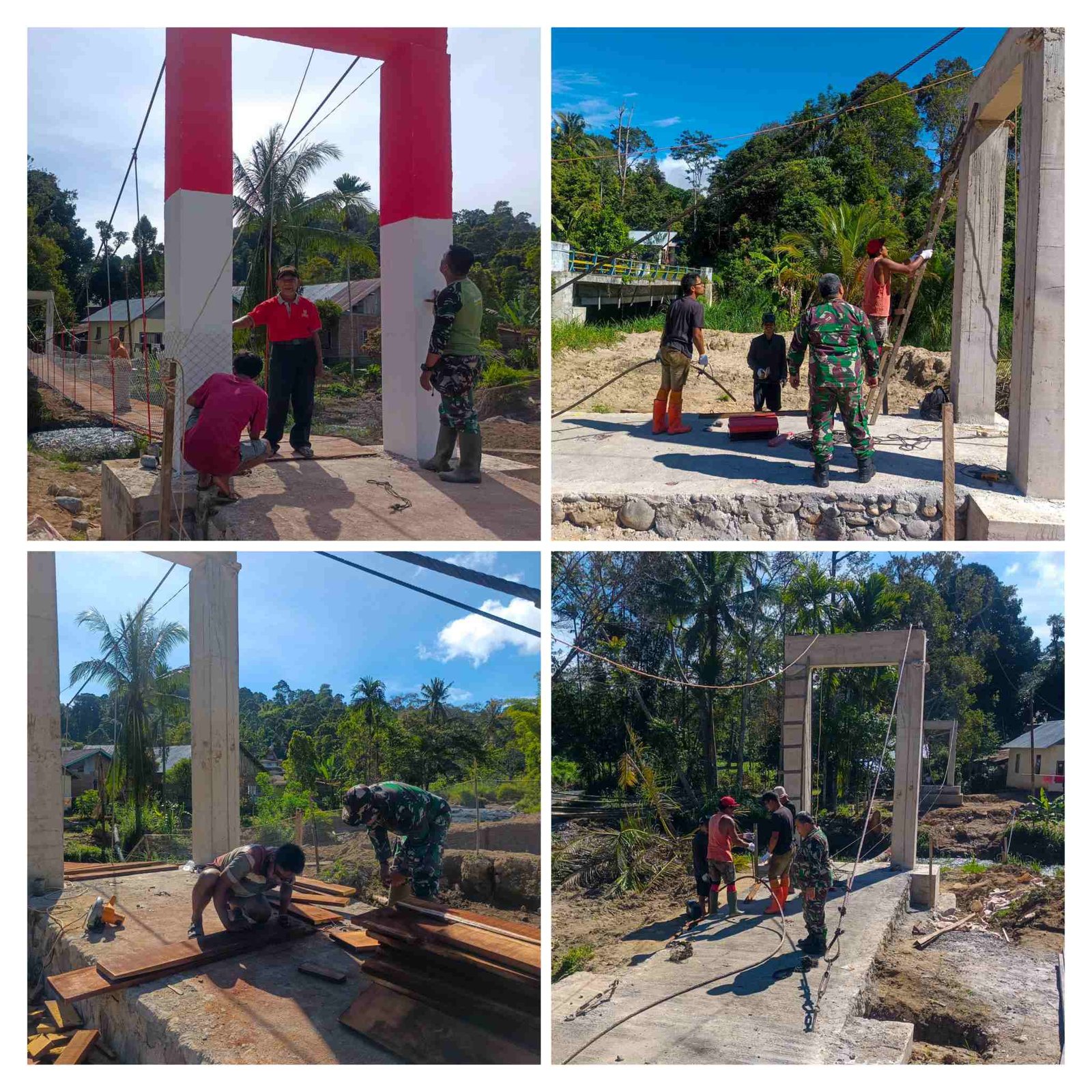 Wujudkan Instruksi Presiden, Babinsa Koramil 05/X Koto Bersama Warga Gotong Royong Rampungkan Jembatan Gantung Tambangan
