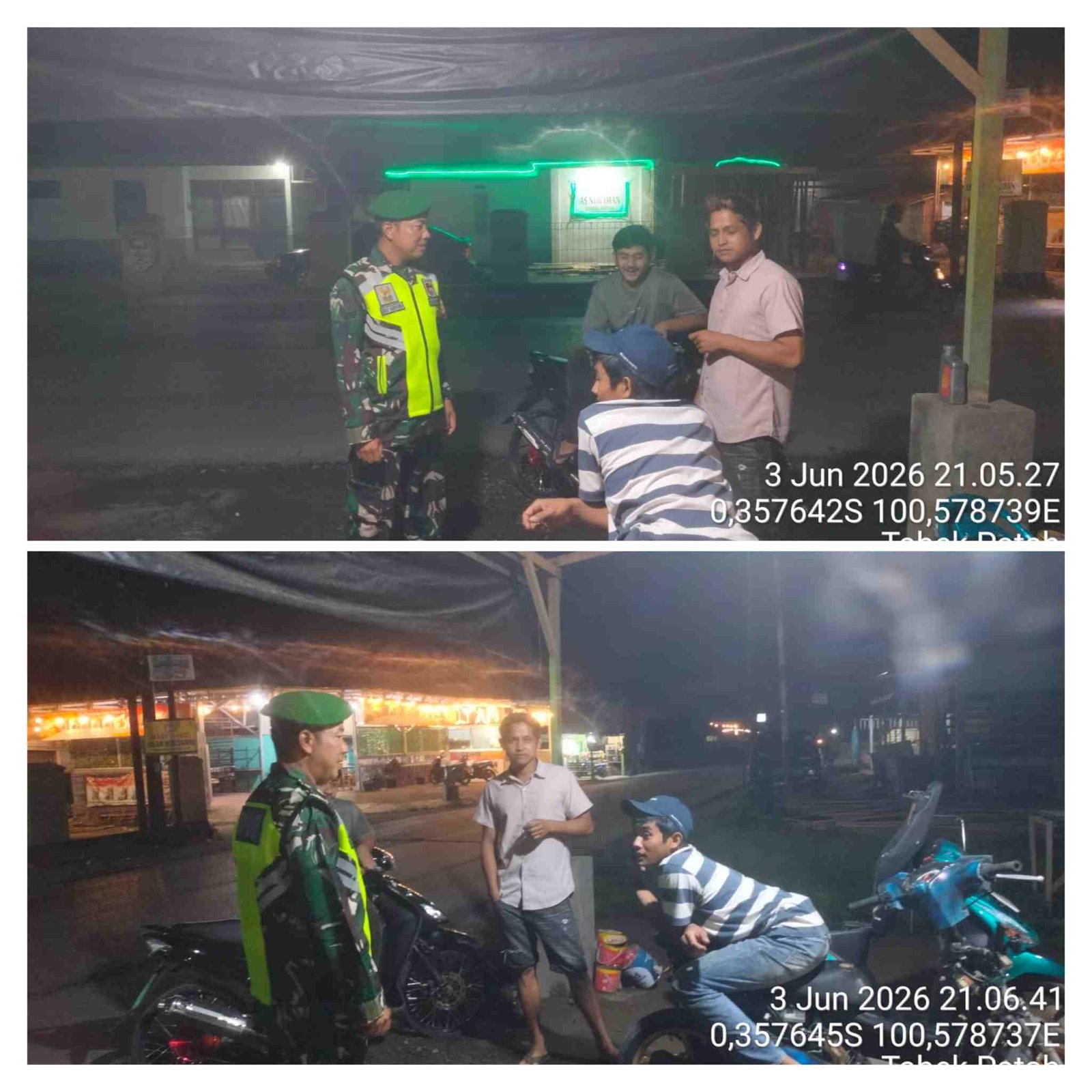 Perkuat Keamanan Wilayah, Babinsa Koramil 09/Salimpaung Gelar Patroli Malam Bersama Tokoh Agama