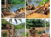 TNI Bersama Masyarakat Bangun Jembatan Gantung di Simawang, Progres Capai 66 Persen