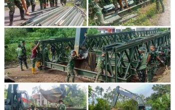 Prajurit TNI dan Warga Bersatu, Rangka Baja Jembatan Bailey Mulai Dirakit Hubungkan Dua Jorong di Tanah Datar