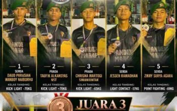 Panen 11 Medali, Prajurit Yonif TP 951/Pandeka Marapi Cetak Prestasi Gemilang di Padang Kick Boxing Championship II 2026